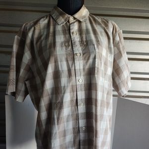 Patagonia tan and white checkered button up shirt